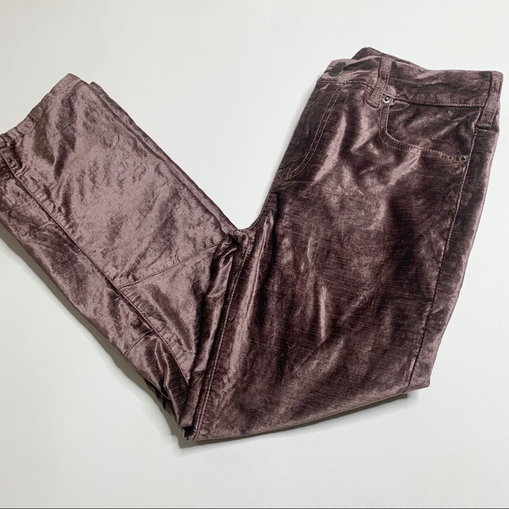Free People velvet crop pants taupe brown shiny - Picture 8 of 9